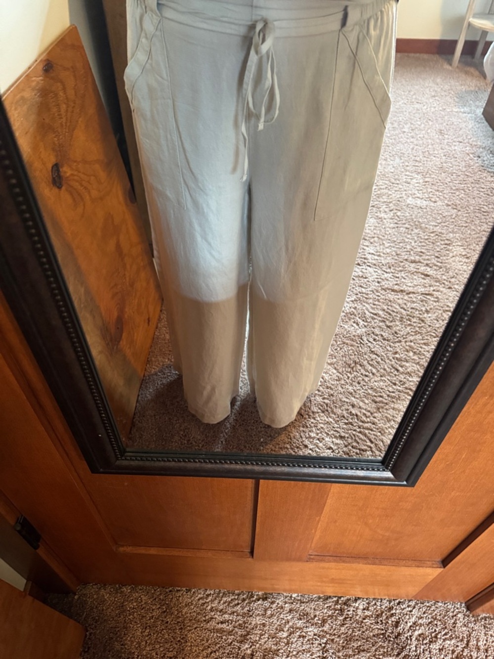 LOFT Neutral Cream Elastic-Waist Pant